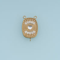Vintage Heart Crystal Connector,14K Gold Oval Sunburst Rhinestone Charm DIY Charm for Necklace Bracelet Making