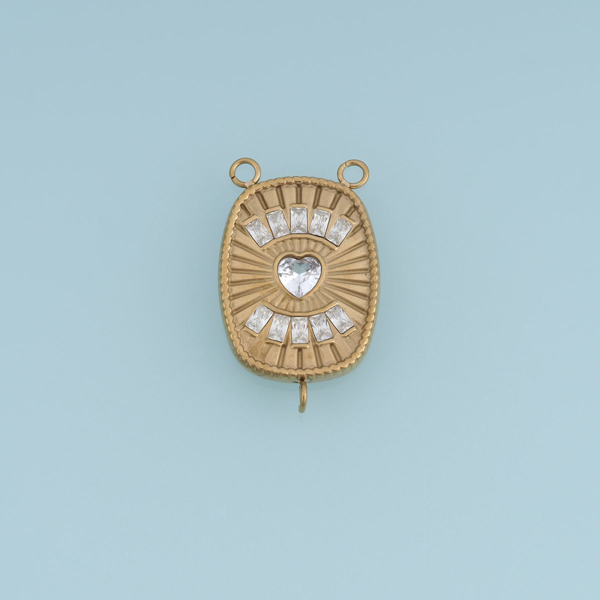 Vintage Heart Crystal Connector,14K Gold Oval Sunburst Rhinestone Charm DIY Charm for Necklace Bracelet Making