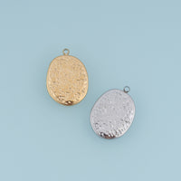 Oval Hammered Metal Pendant,14K Gold Silver Vintage Textured Coin Charm DIY Charm for Necklace Bracelet Making