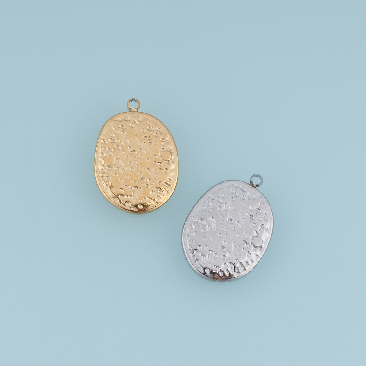Oval Hammered Metal Pendant,14K Gold Silver Vintage Textured Coin Charm DIY Charm for Necklace Bracelet Making