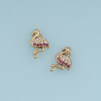 Flamingo Crystal Pendant,14K Gold Pink Rhinestone Bird Charm DIY Charm for Necklace Bracelet Making