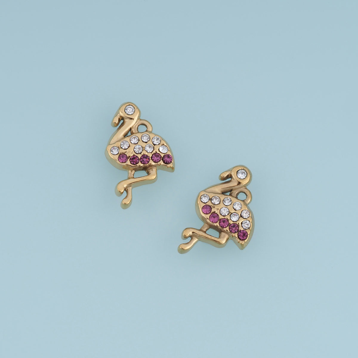 Flamingo Crystal Pendant,14K Gold Pink Rhinestone Bird Charm DIY Charm for Necklace Bracelet Making