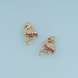 Flamingo Crystal Pendant,14K Gold Pink Rhinestone Bird Charm DIY Charm for Necklace Bracelet Making