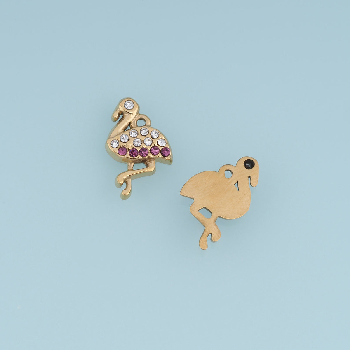 Flamingo Crystal Pendant,14K Gold Pink Rhinestone Bird Charm DIY Charm for Necklace Bracelet Making