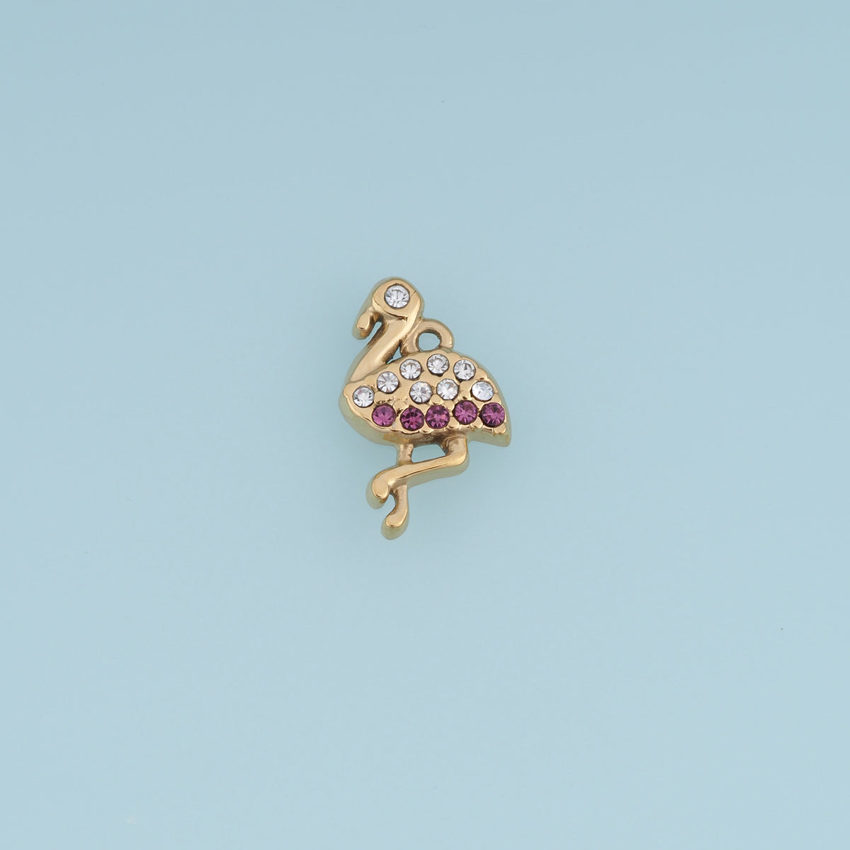 Flamingo Crystal Pendant,14K Gold Pink Rhinestone Bird Charm DIY Charm for Necklace Bracelet Making