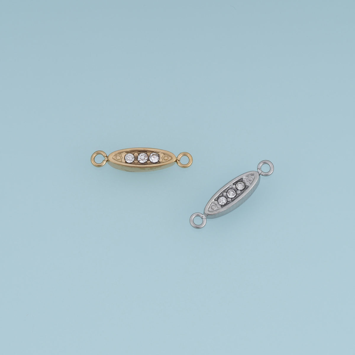 Oval Crystal Connector,14K Gold Silver Three Stone Geometric Charm DIY Charm for Necklace Bracelet Making