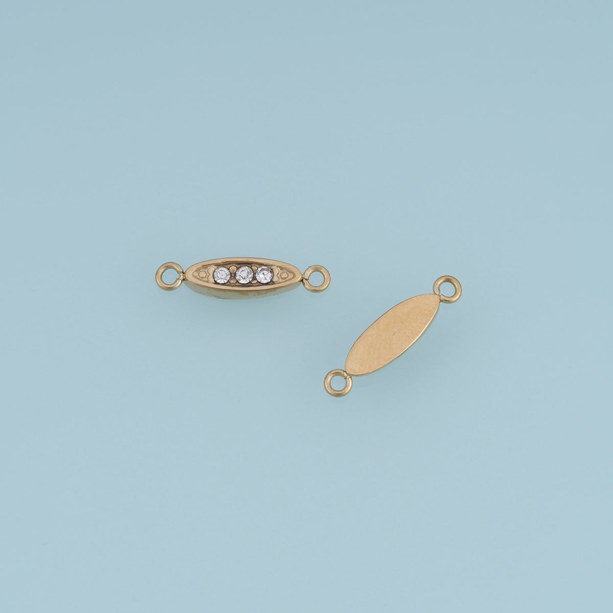 Oval Crystal Connector,14K Gold Silver Three Stone Geometric Charm DIY Charm for Necklace Bracelet Making
