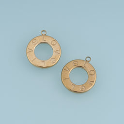 LOVE Letter Circle Pendant,14K Gold Hollow Round Charm DIY Charm for Necklace Bracelet Making