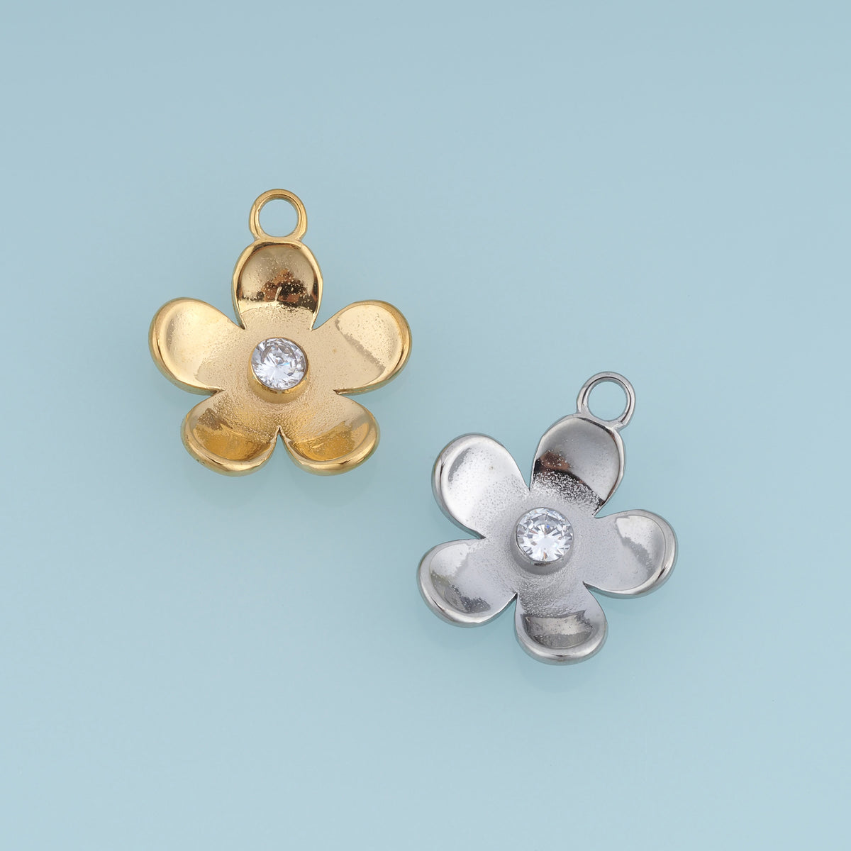 Five Petal Flower Crystal Pendant,14K Gold Silver Dainty Floral Charm DIY Charm for Necklace Bracelet Making