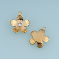 Five Petal Flower Crystal Pendant,14K Gold Silver Dainty Floral Charm DIY Charm for Necklace Bracelet Making