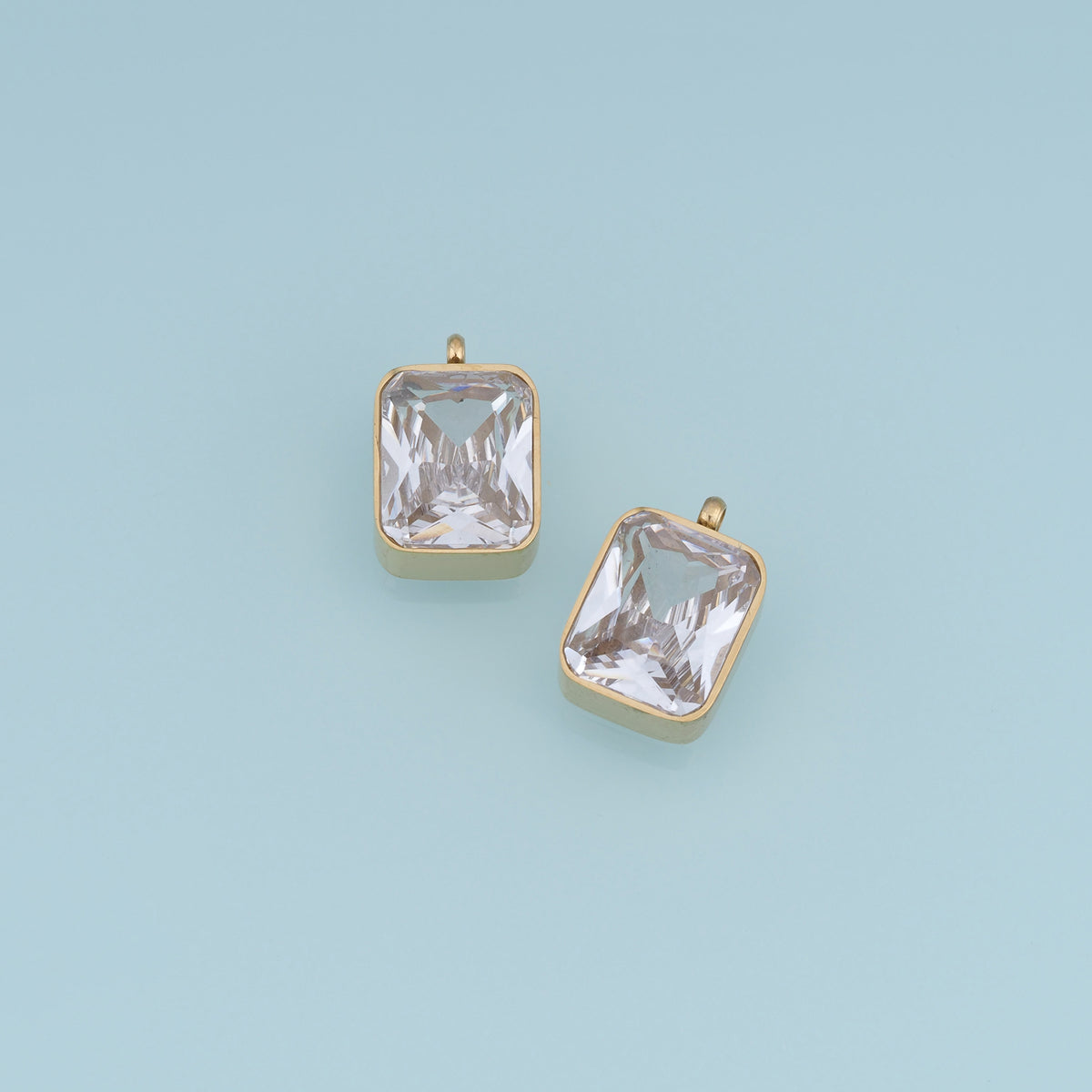 Rectangular Crystal Pendant,14K Gold Clear Faceted Gemstone Charm DIY Charm for Necklace Bracelet Making