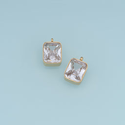 Rectangular Crystal Pendant,14K Gold Clear Faceted Gemstone Charm DIY Charm for Necklace Bracelet Making