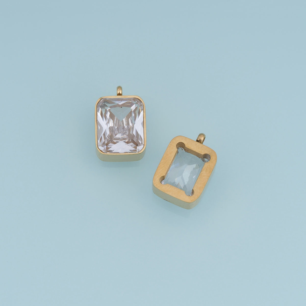 Rectangular Crystal Pendant,14K Gold Clear Faceted Gemstone Charm DIY Charm for Necklace Bracelet Making