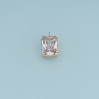 Rectangular Crystal Pendant,14K Gold Clear Faceted Gemstone Charm DIY Charm for Necklace Bracelet Making