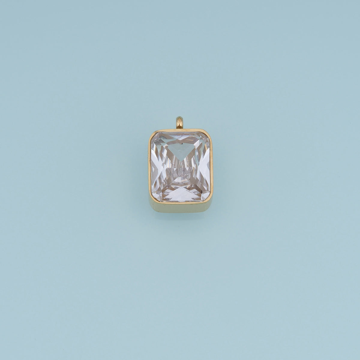Rectangular Crystal Pendant,14K Gold Clear Faceted Gemstone Charm DIY Charm for Necklace Bracelet Making