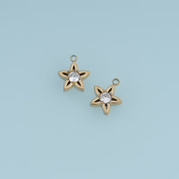 Five Petal Flower Crystal Pendant,14K Gold Open Floral Charm DIY Charm for Necklace Bracelet Making
