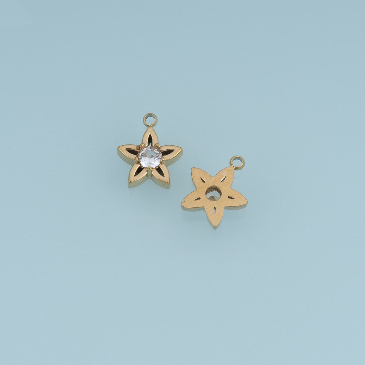 Five Petal Flower Crystal Pendant,14K Gold Open Floral Charm DIY Charm for Necklace Bracelet Making