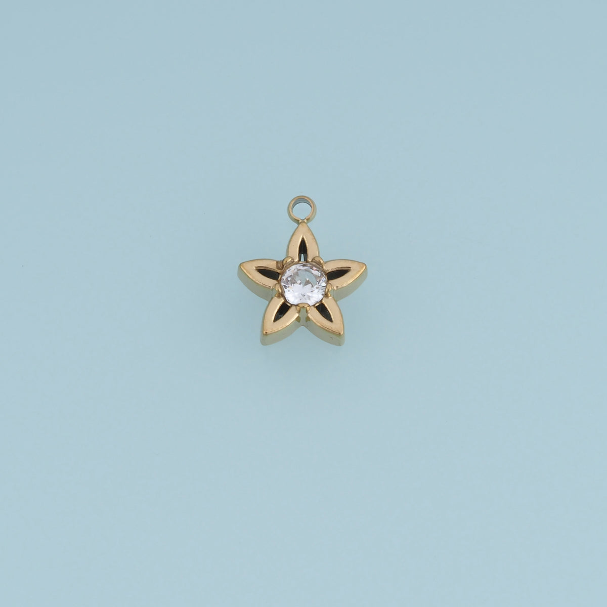 Five Petal Flower Crystal Pendant,14K Gold Open Floral Charm DIY Charm for Necklace Bracelet Making