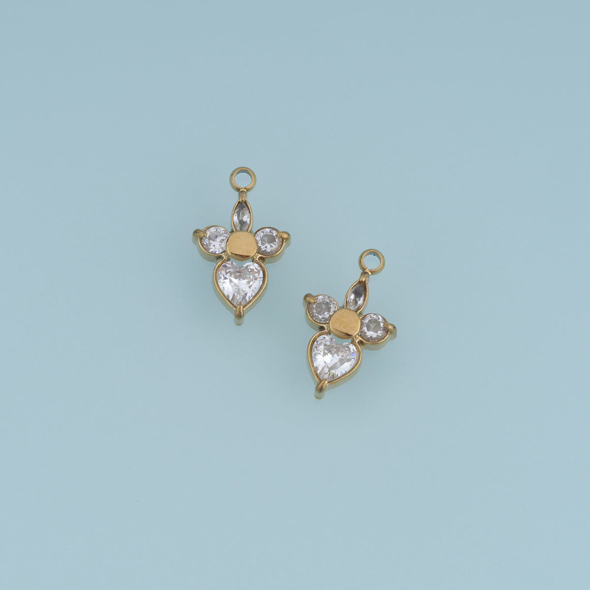 Heart Crystal Flower Pendant,14K Gold Clear Gemstone Floral Charm DIY Charm for Necklace Bracelet Making