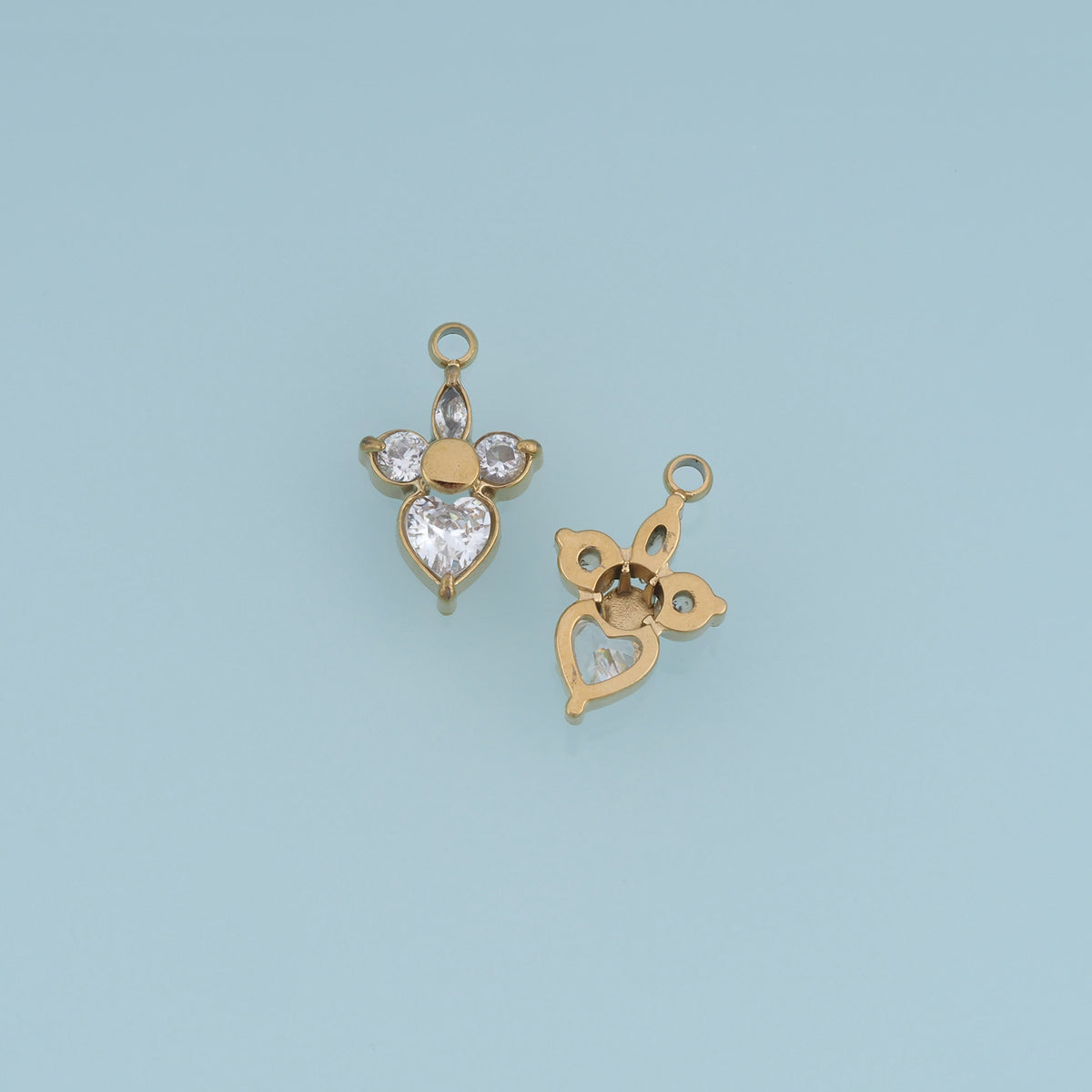 Heart Crystal Flower Pendant,14K Gold Clear Gemstone Floral Charm DIY Charm for Necklace Bracelet Making
