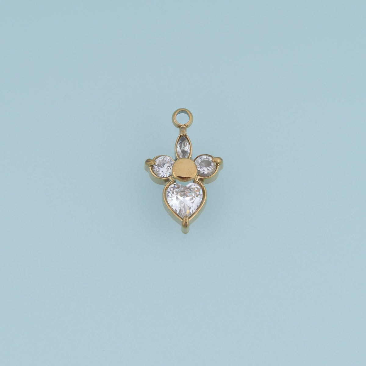 Heart Crystal Flower Pendant,14K Gold Clear Gemstone Floral Charm DIY Charm for Necklace Bracelet Making