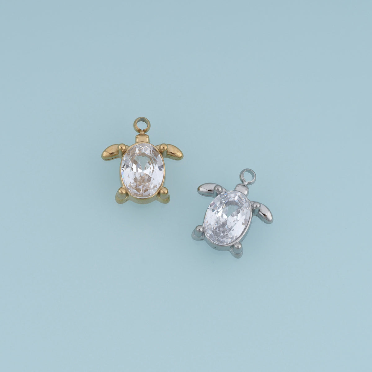 Turtle Crystal Pendant,14K Gold Silver Oval Gemstone Animal Charm DIY Charm for Necklace Bracelet Making