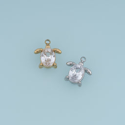Turtle Crystal Pendant,14K Gold Silver Oval Gemstone Animal Charm DIY Charm for Necklace Bracelet Making