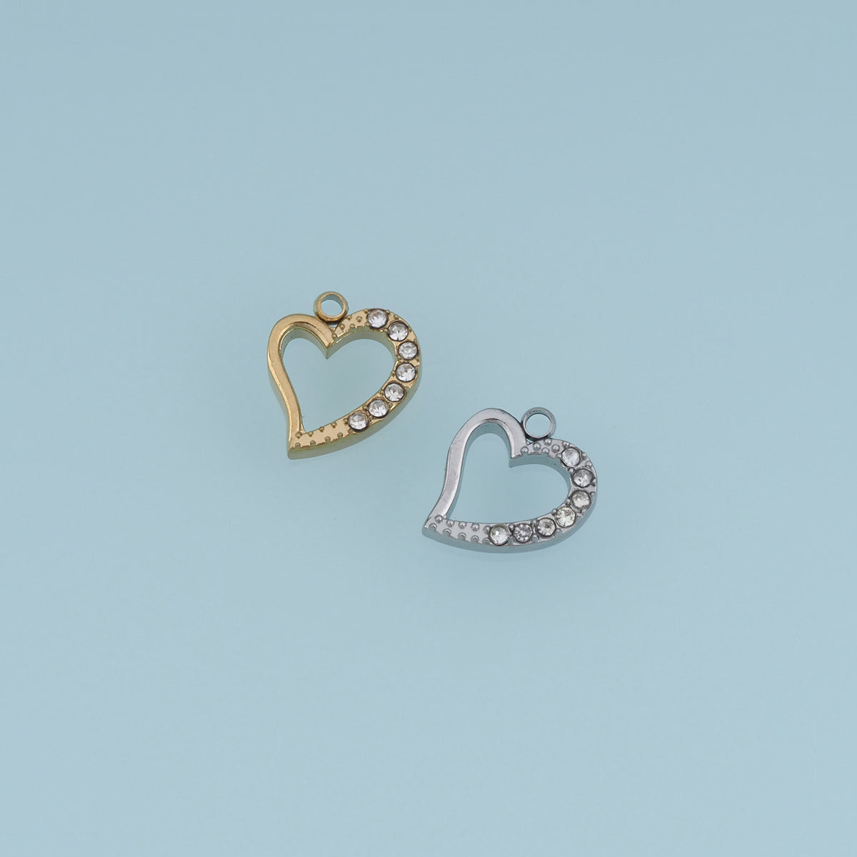 Open Heart Crystal Pendant,14K Gold Silver Gemstone Heart Charm DIY Charm for Necklace Bracelet Making
