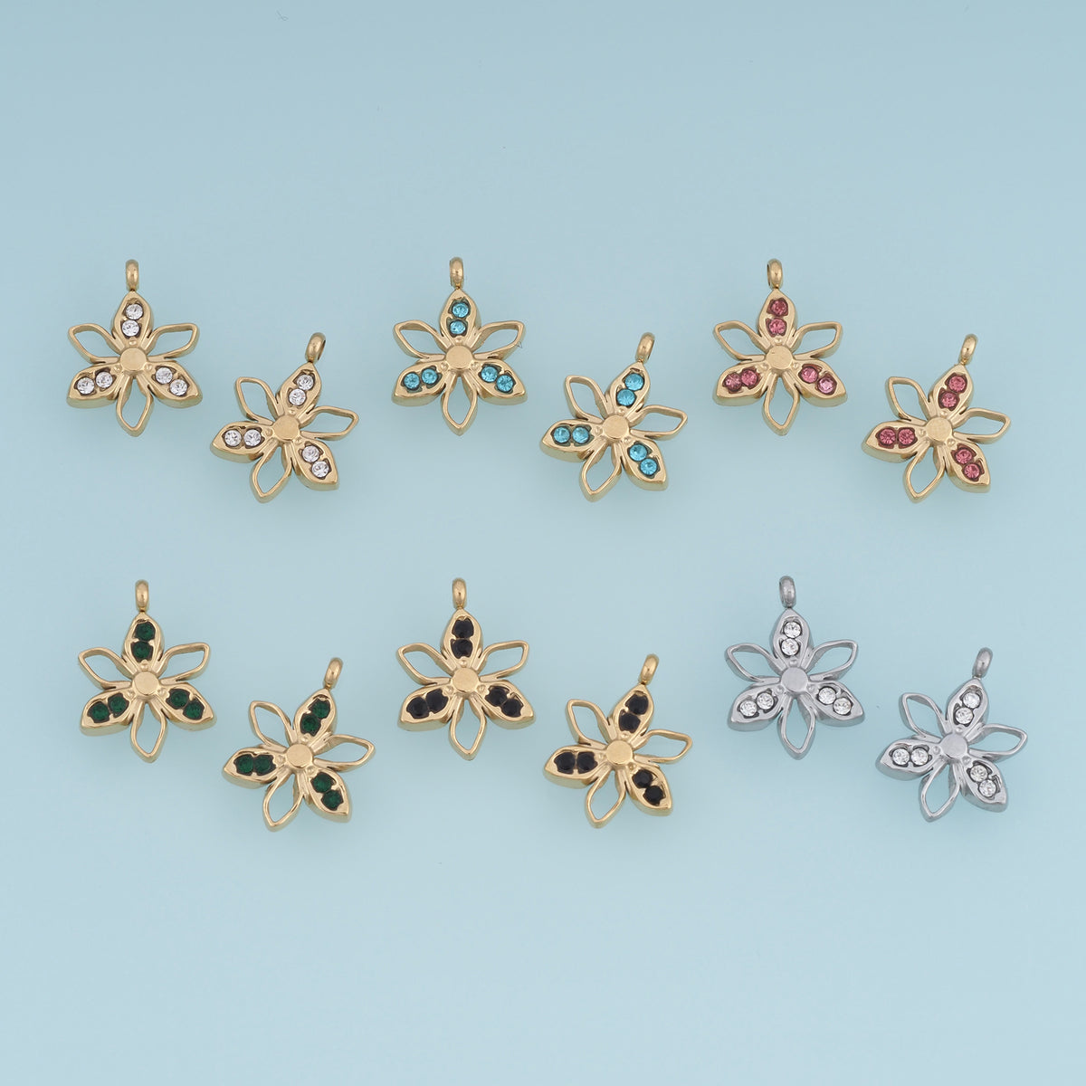 Open Petal Flower Pendant,14K Gold Silver Colorful Crystal Floral Charm DIY Charm for Necklace Bracelet Making