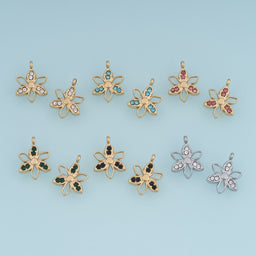 Open Petal Flower Pendant,14K Gold Silver Colorful Crystal Floral Charm DIY Charm for Necklace Bracelet Making
