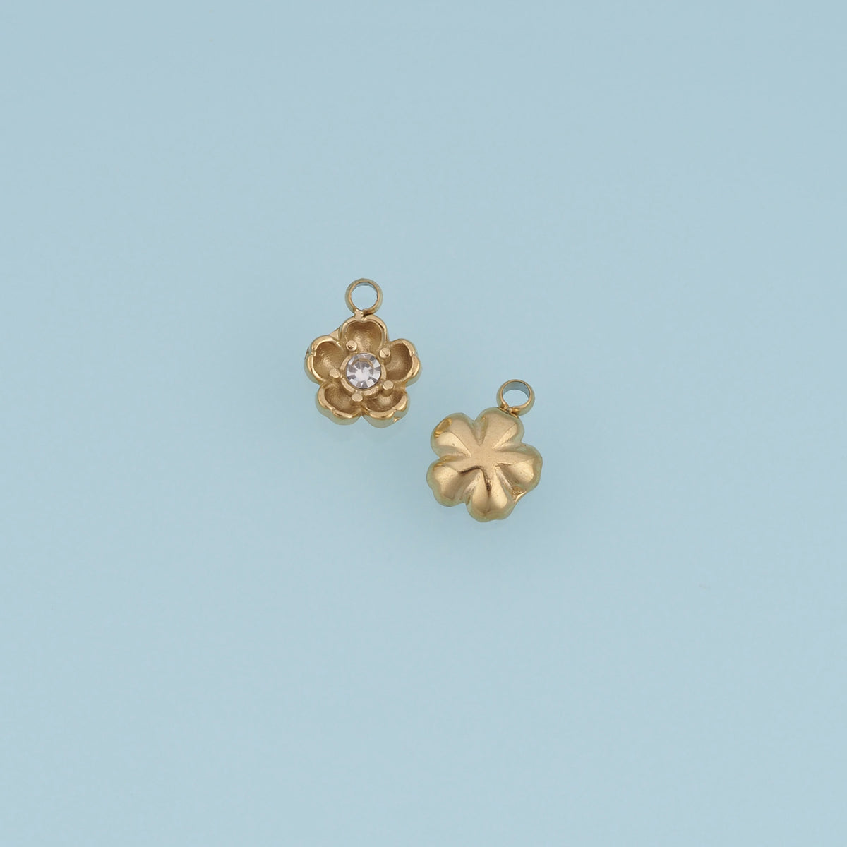 Five Petal Flower Pendant,14K Gold Dainty Crystal Floral Charm DIY Charm for Necklace Bracelet Making