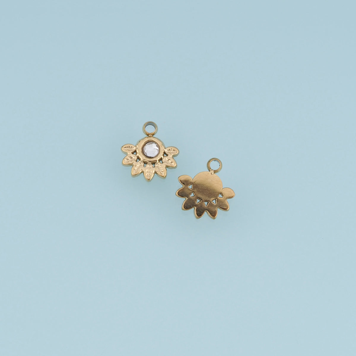 Crystal Floral Leaf Pendant,14K Gold Dainty Botanical Charm DIY Charm for Necklace Bracelet Making