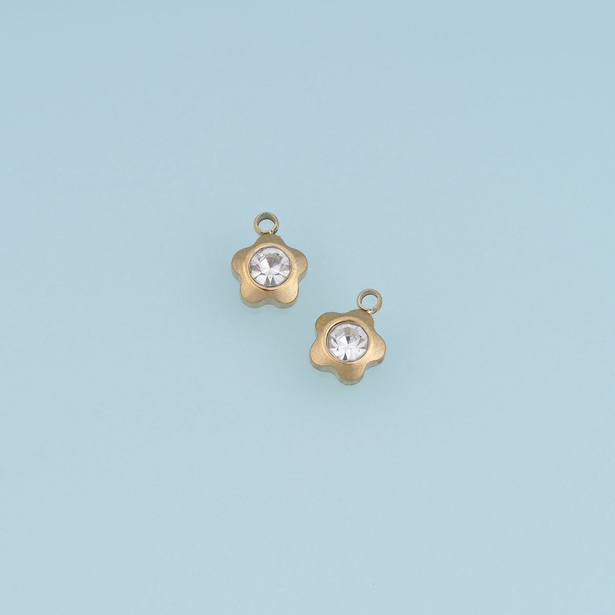 Dainty Flower Crystal Pendant,14K Gold Five Petal Floral Charm DIY Charm for Necklace Bracelet Making