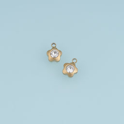 Dainty Flower Crystal Pendant,14K Gold Five Petal Floral Charm DIY Charm for Necklace Bracelet Making