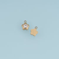 Dainty Flower Crystal Pendant,14K Gold Five Petal Floral Charm DIY Charm for Necklace Bracelet Making