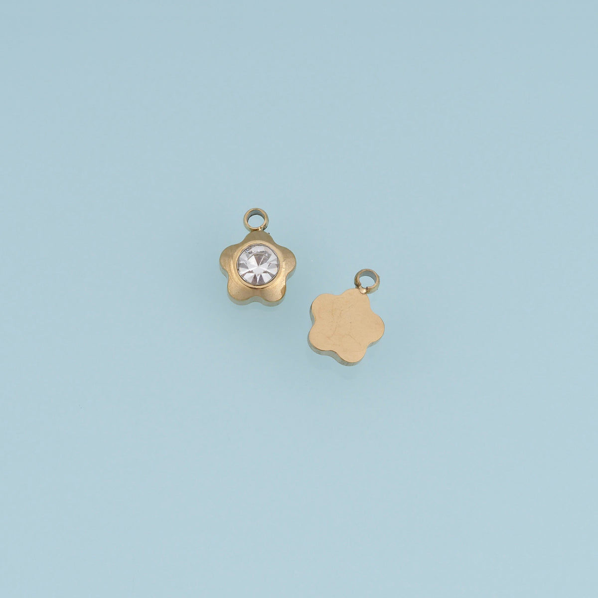 Dainty Flower Crystal Pendant,14K Gold Five Petal Floral Charm DIY Charm for Necklace Bracelet Making