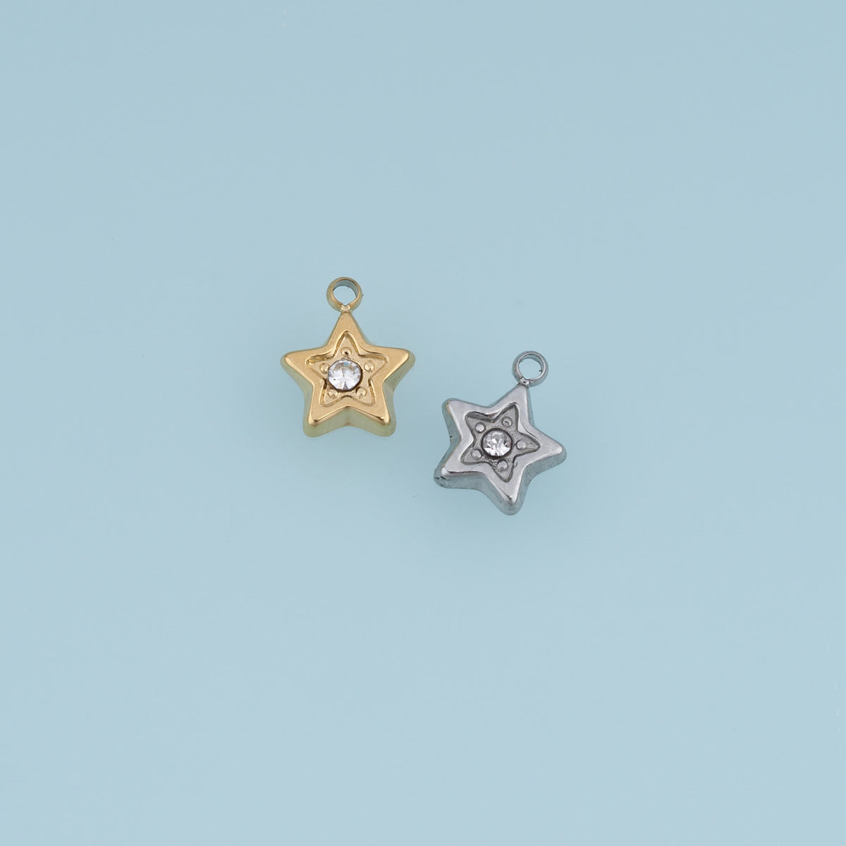 Double Star Crystal Pendant,14K Gold Silver Dainty Rhinestone Star Charm DIY Charm for Necklace Bracelet Making