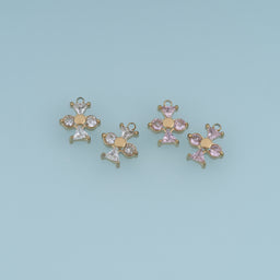Four Petal Crystal Flower Pendant,14K Gold Pink Clear Geometric Charm DIY Charm for Necklace Bracelet Making