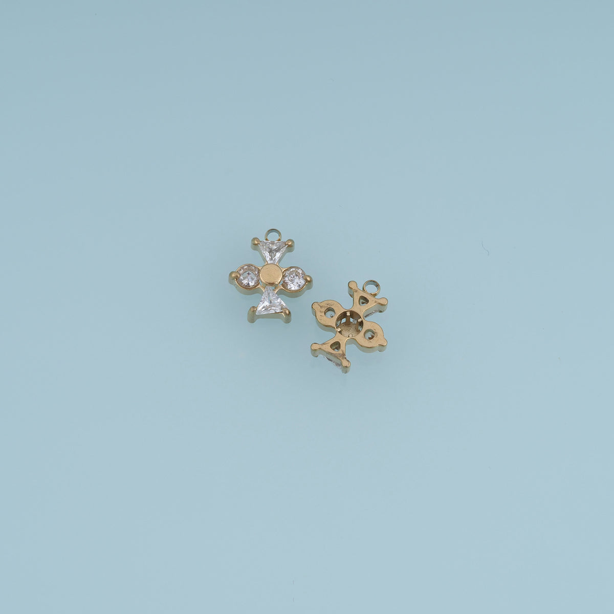 Four Petal Crystal Flower Pendant,14K Gold Pink Clear Geometric Charm DIY Charm for Necklace Bracelet Making