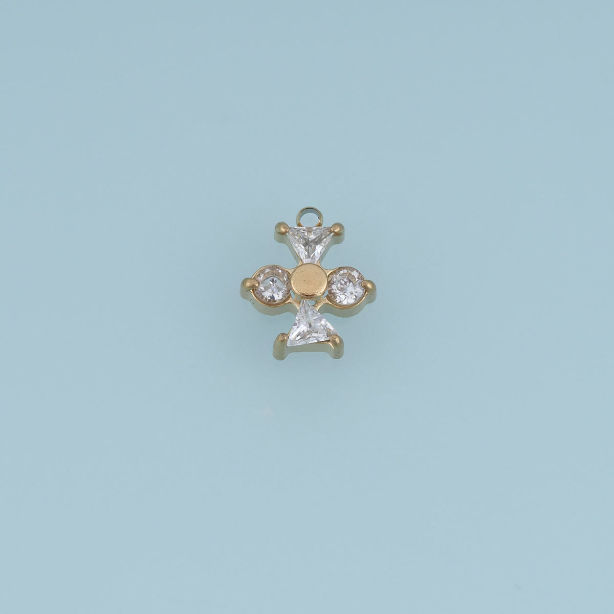 Four Petal Crystal Flower Pendant,14K Gold Pink Clear Geometric Charm DIY Charm for Necklace Bracelet Making