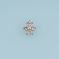 Four Petal Crystal Flower Pendant,14K Gold Pink Clear Geometric Charm DIY Charm for Necklace Bracelet Making