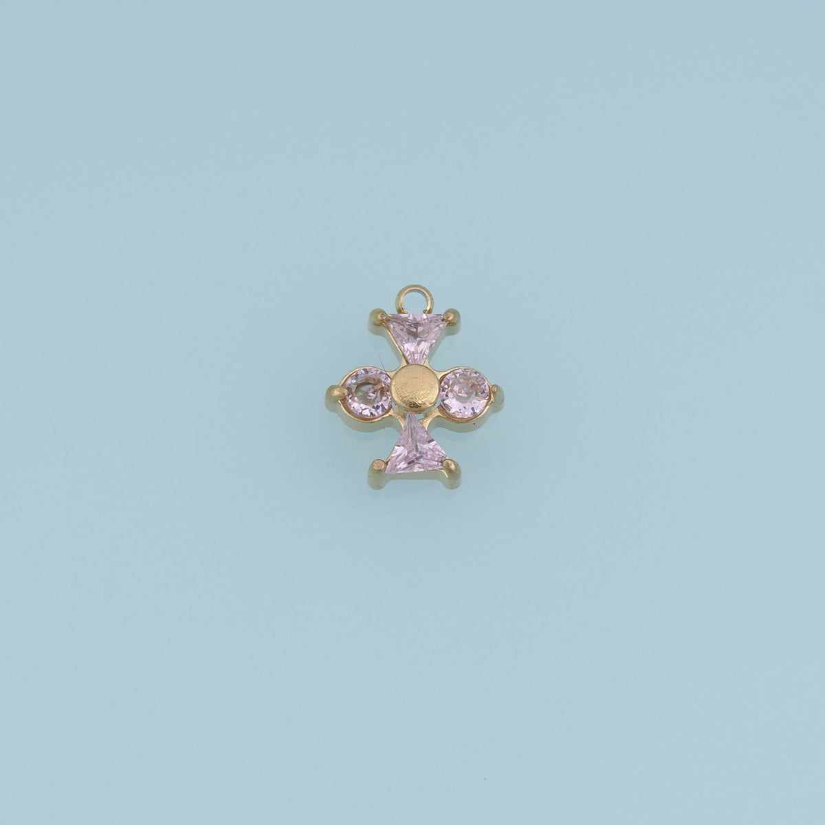Four Petal Crystal Flower Pendant,14K Gold Pink Clear Geometric Charm DIY Charm for Necklace Bracelet Making