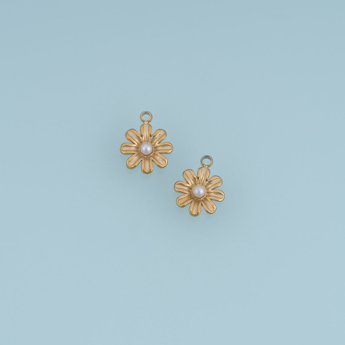 Pearl Daisy Flower Pendant,14K Gold Eight Petal Floral Charm DIY Charm for Necklace Bracelet Making