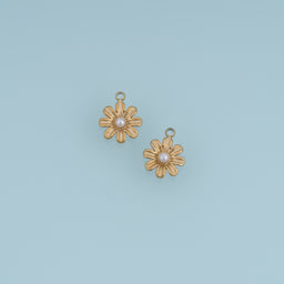 Pearl Daisy Flower Pendant,14K Gold Eight Petal Floral Charm DIY Charm for Necklace Bracelet Making