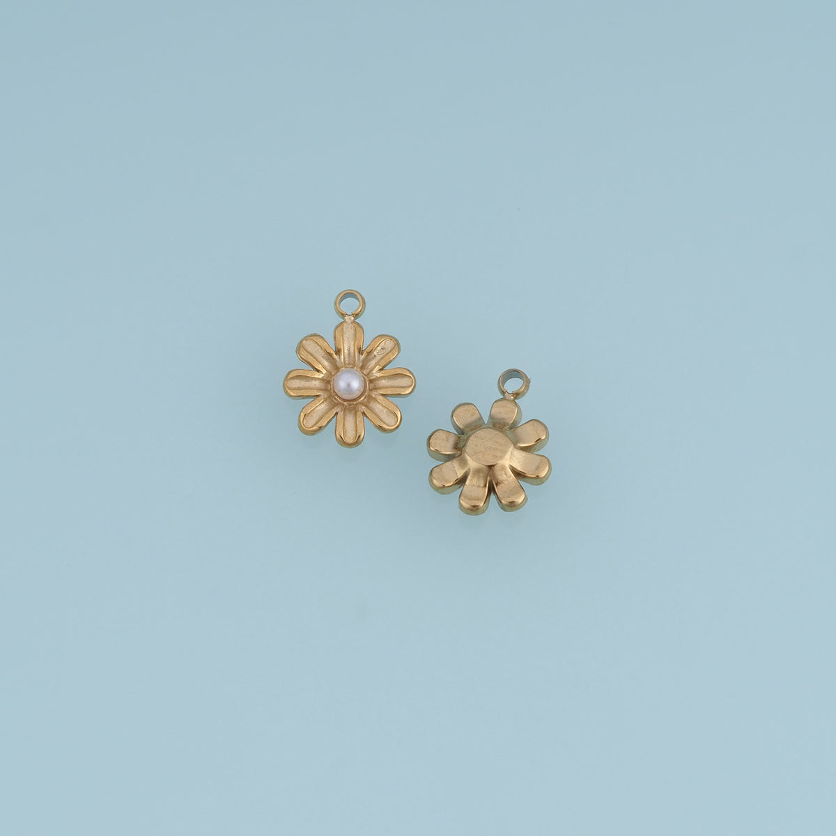 Pearl Daisy Flower Pendant,14K Gold Eight Petal Floral Charm DIY Charm for Necklace Bracelet Making