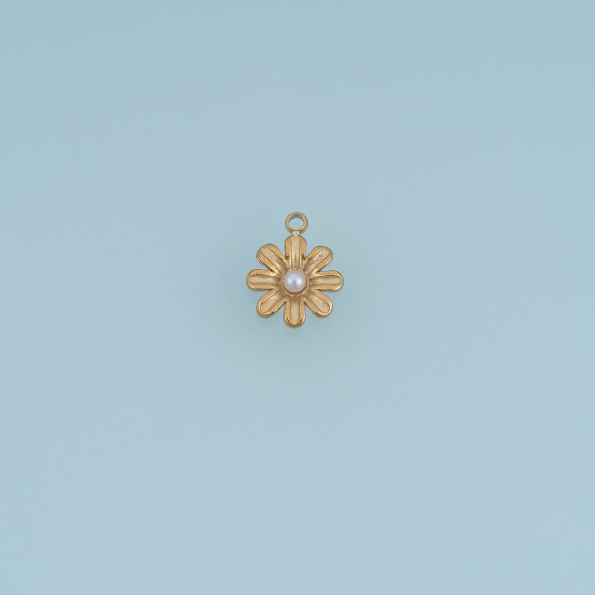 Pearl Daisy Flower Pendant,14K Gold Eight Petal Floral Charm DIY Charm for Necklace Bracelet Making