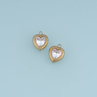 Heart Crystal Pendant,14K Gold Vintage Beaded Edge Heart Charm DIY Charm for Necklace Bracelet Making
