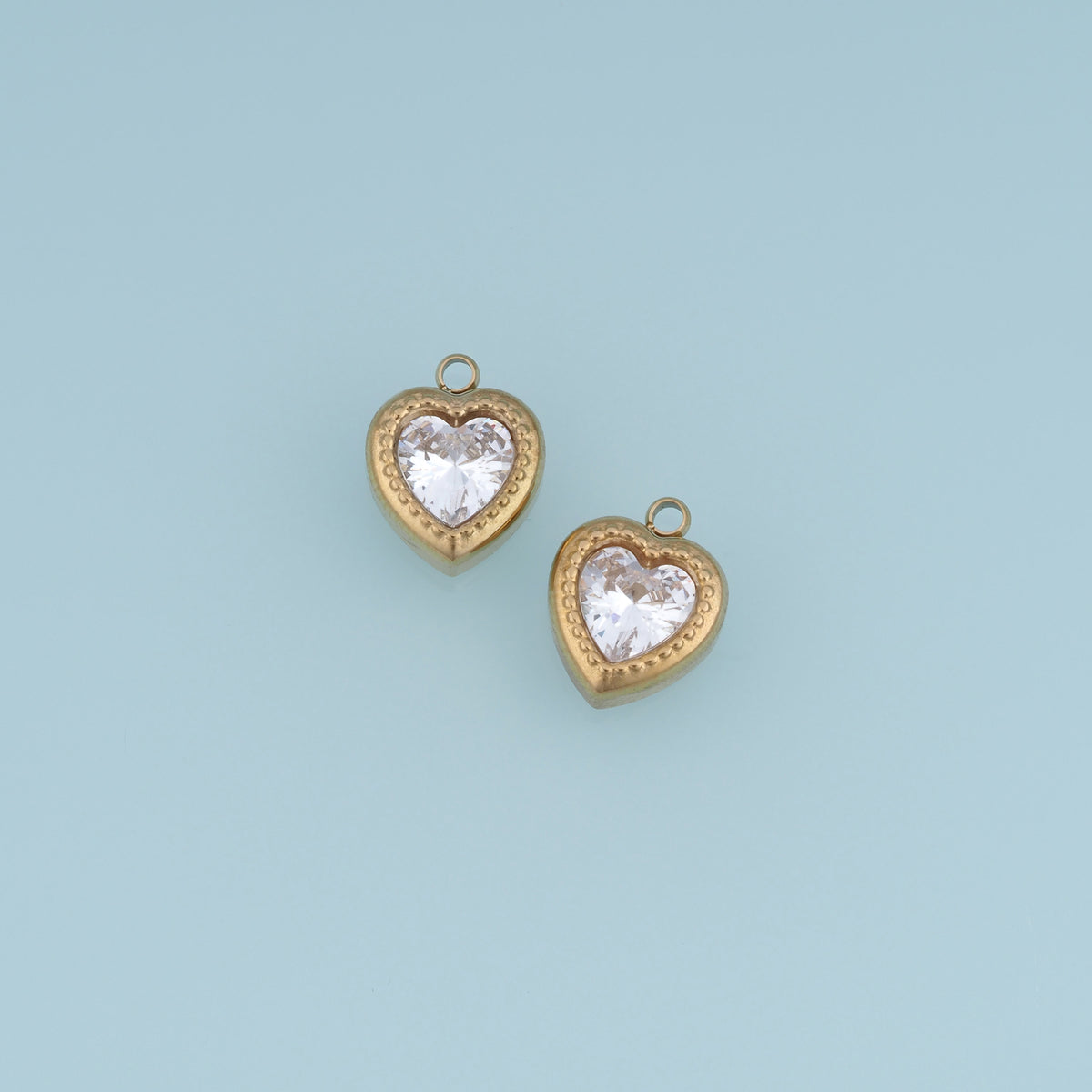 Heart Crystal Pendant,14K Gold Vintage Beaded Edge Heart Charm DIY Charm for Necklace Bracelet Making