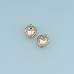 Heart Crystal Pendant,14K Gold Vintage Beaded Edge Heart Charm DIY Charm for Necklace Bracelet Making