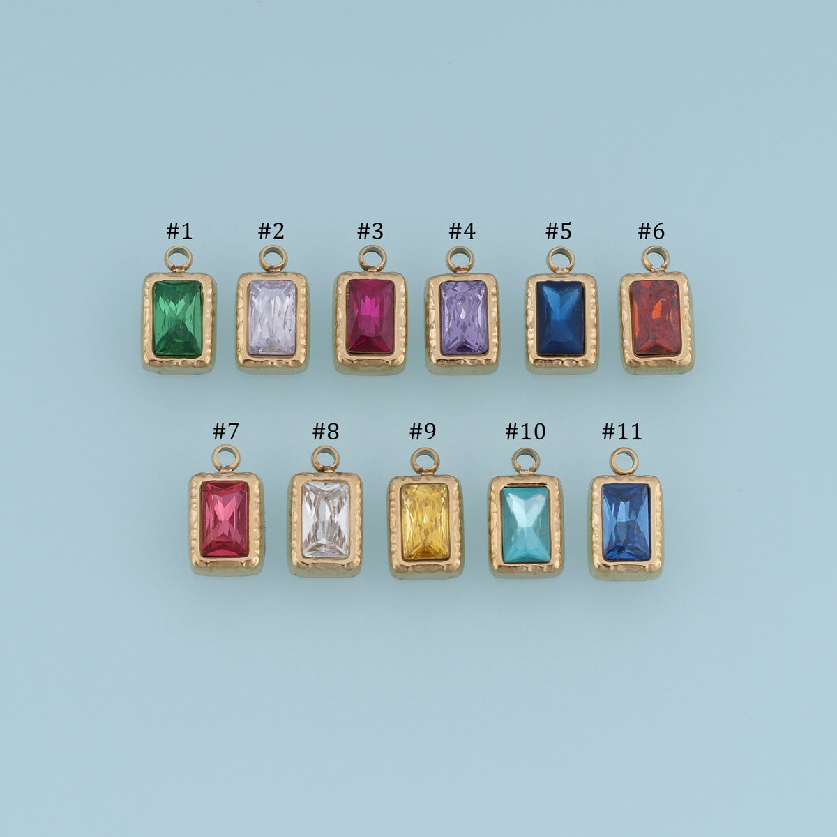 Rectangular Crystal Pendant,14K Gold Colorful Faceted Gemstone Charm DIY Charm for Necklace Bracelet Making